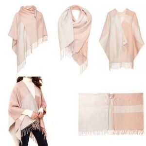 SOIA & KYO Woven Scarcardian Wrap - Pale Pink/Beige with Fringe soft and cozy